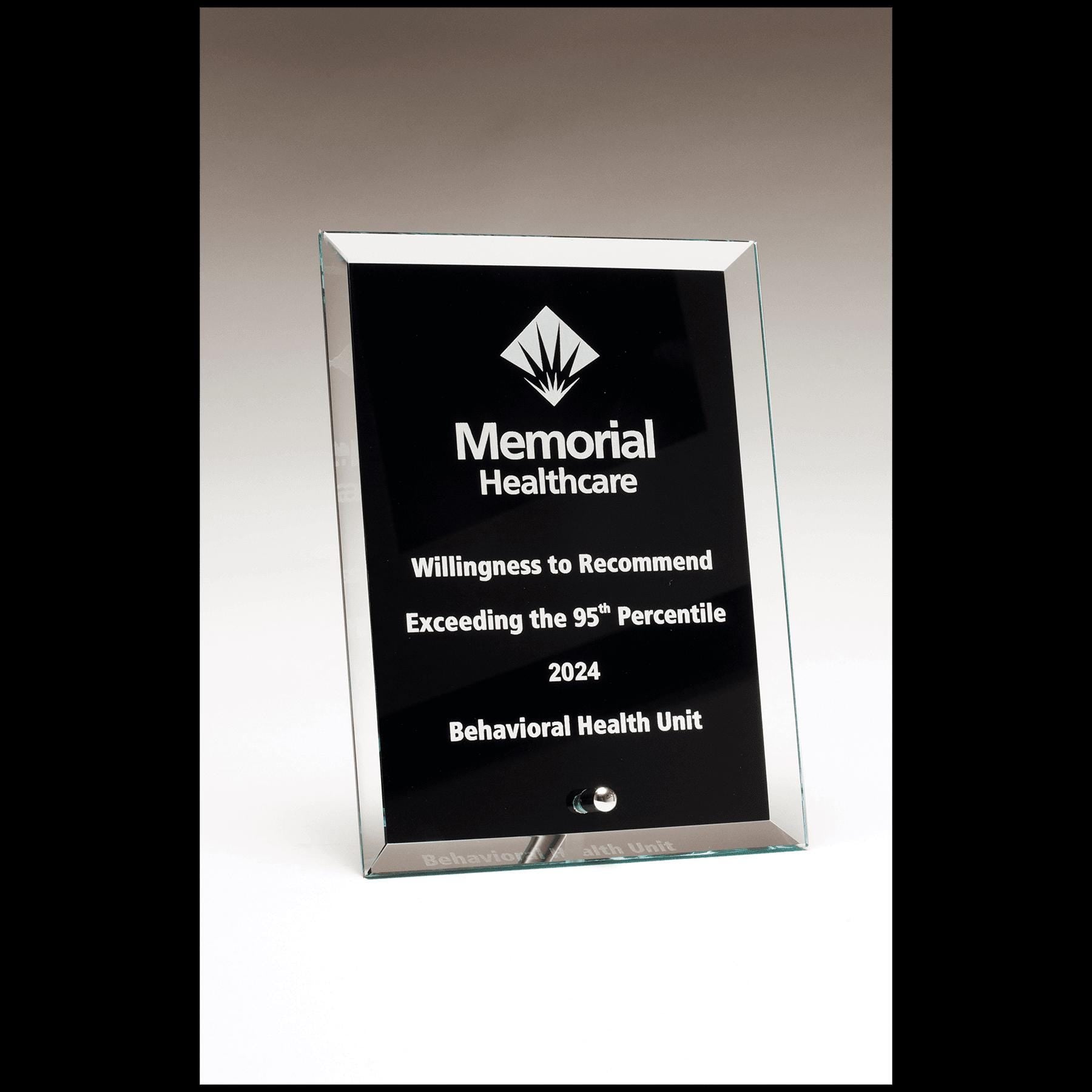 Elegant Clear Glass Award with Beveled Edge - Perfect for Recognition & Milestones - Beveled edge and silver plated easel post